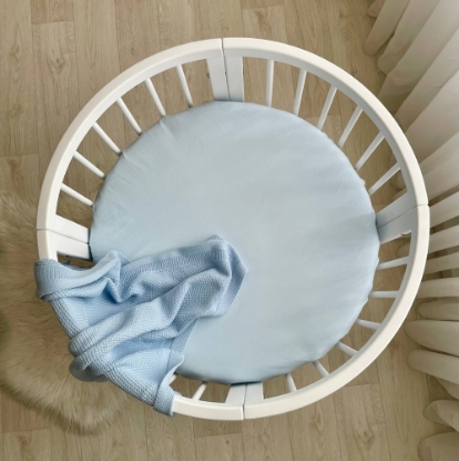 Husa saltea rotunda patut bebe copii cu elastic, 70 x 70 cm, albastru